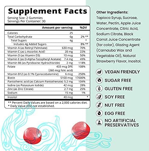 BeLive Biotin Gummies - Skin, Nails & Hair Vitamins with A, C, D, E, B12, Zinc, Folate & Inositol, Biotin Supplement for Anti-Aging, Energy & Collagen Boost, Multivitamin Gummies - Strawberry | 3-Pack