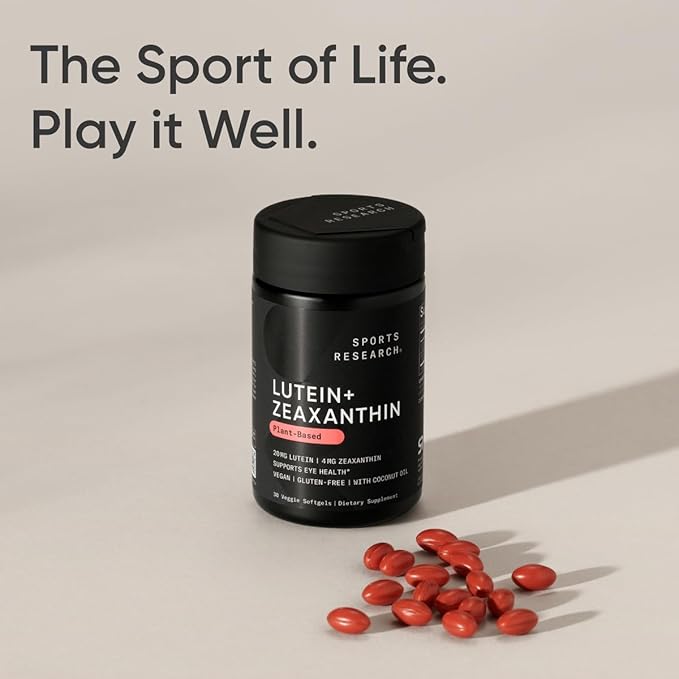 Sports Research® Vegan Lutein 20mg with Zeaxanthin & Organic Coconut Oil - Supports Vision & Eye Health - Vegan Certified · Non-GMO · Gluten Free (30 Softgels)