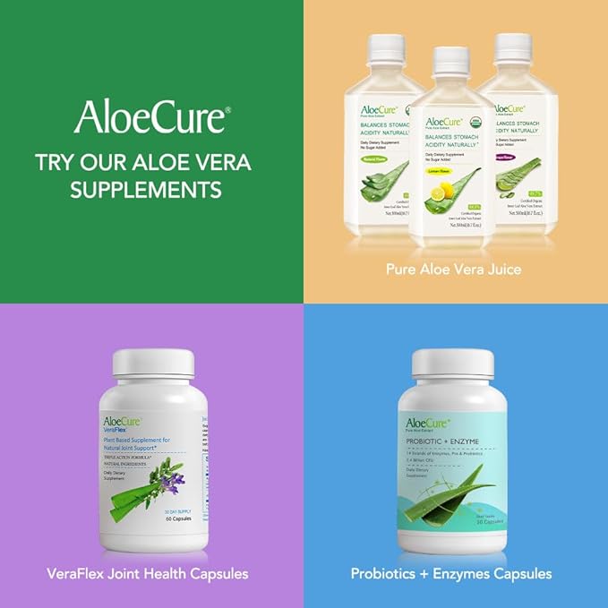 AloeCure Organic Aloe Vera Capsules Pack - 4 Pieces - 2 x Melatonin + Collagen, 2 x Aloe Vera Capsules