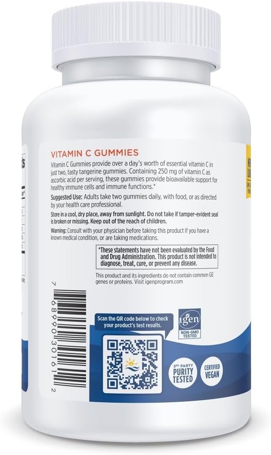 Nordic Naturals Vitamin C Gummies, Tart Tangerine - 120 Gummies - 250 mg Vitamin C - Immune Support, Antioxidant Protection, Child Growth & Development - Non-GMO, Vegan - 60 Servings
