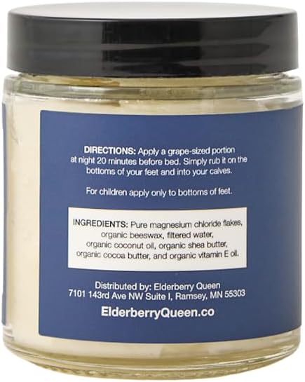 Elderberry Queen Sweet Serenity Magnesium Balm for Sleep 4 oz, Kid Safe (Unscented)