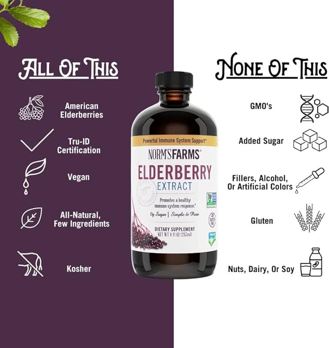 Norm's Farms American Elderberry Extract - Pure Concentrate for Immune Support Made with Berries - Vegan, Gluten Free, Non-GMO - 2 8 Oz. Bottles