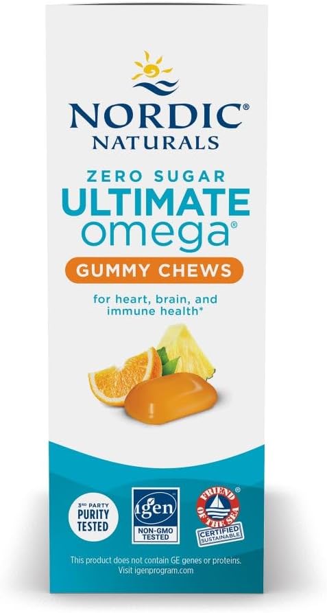 Nordic Naturals Zero Sugar Ultimate Omega Gummy Chews, Tropical Fruit, 54 Gummies, Supports Heart, Brain, and Immune Health, Non-GMO, Vegetarian, 27 Servings