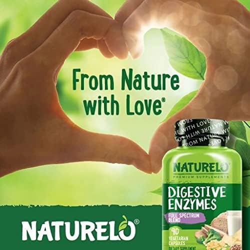 NATURELO Digestive Enzymes - Full Spectrum Support with a Broad Blend of 15 Enzymes Plus Ginger - 180 Vegan Capsules