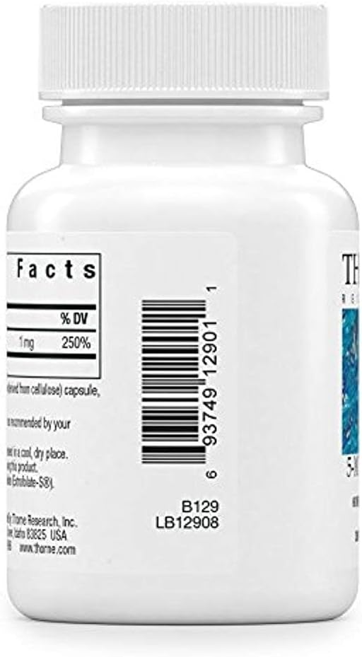 THORNE 5-MTHF - Methylfolate (Active B9 Folate) Supplement - Supports Cardiovascular Health, Fetal Development, Nerve Health, Methylation, and Homocysteine Levels - 60 Capsules - 5-MTHF 1mg
