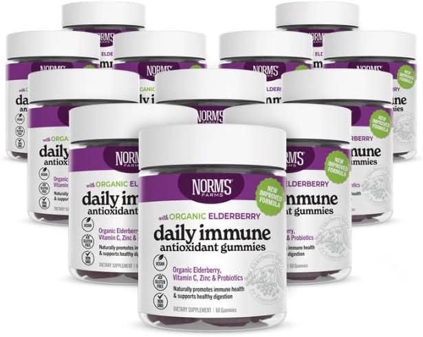 Norm's Farms Daily Immune Elderberry Gummies - Vitamin C, Zinc & Probiotics - Vegan, Gluten Free, Kosher, Non-GMO - 60 Gummies