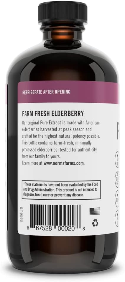 Norm's Farms American Elderberry Extract - Pure Concentrate for Immune Support Made with Berries - Vegan, Gluten Free, Non-GMO - 2 8 Oz. Bottles