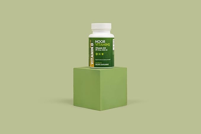 Noor Vitamins Halal Vitamin D, Halal Vitamin D3, 1000 IU Tablets, Supports Bone, Immune & Heart Health, Non-GMO, Gluten Free & Halal (60 Count)
