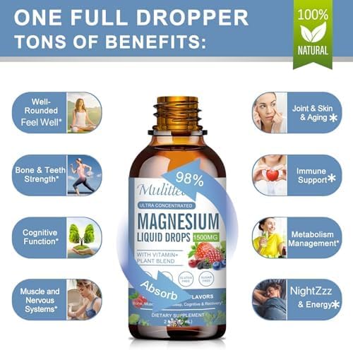 Magnesium Glycinate Liquid Drop - Triple Absorption Supplement to Support Nerves, Night, Heart, Muscles * -Sugar-Free with Potassium, L-Theanine, Sea Moss Vitamin B,C,D3, K2-1Pack