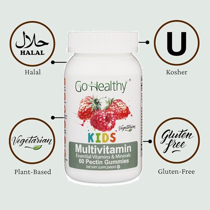 Go Healthy Kids Multivitamin Gummies – Toddler & Children's Vitamin Gummy Supplement, Growth & Immune Support – Kosher, Halal, Non-GMO, Gluten-Free, Delicious Fruit Flavor - 30 Servings