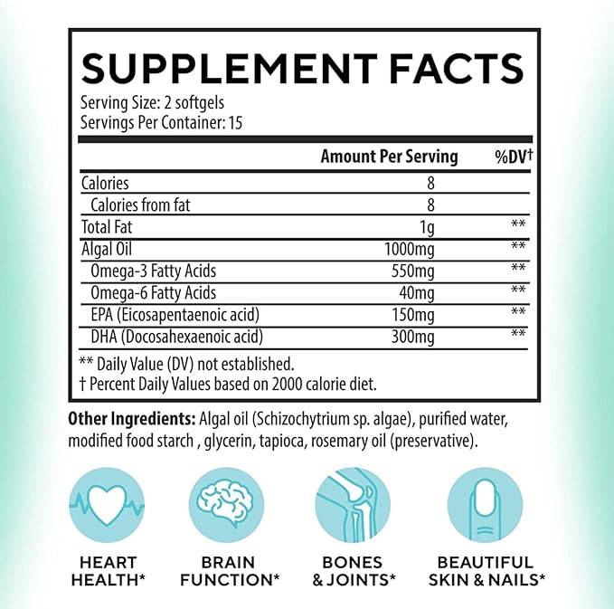 DR. MORITZ Vegan Omega 3 DHA & EPA Supplement - Algae Omega-3 Fatty Acids 1000mg - Fish Oil Alternative for Heart, Brain, Joint, Immune System Support 30 Count(Pack 1)