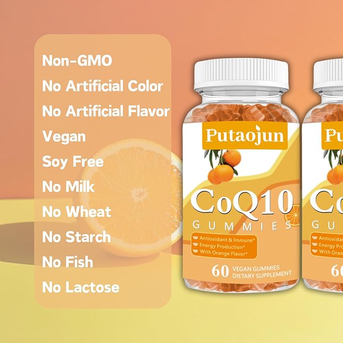 coq10 Gummies | coq10 Gummies for Adults | Orange Flavor | Sugar Free Coenzyme Q10 Vitamins Muscle & Bone Energy | Ultra High Absorption, Cellular Energy, Antioxidant (60 Count (Pack of 1))