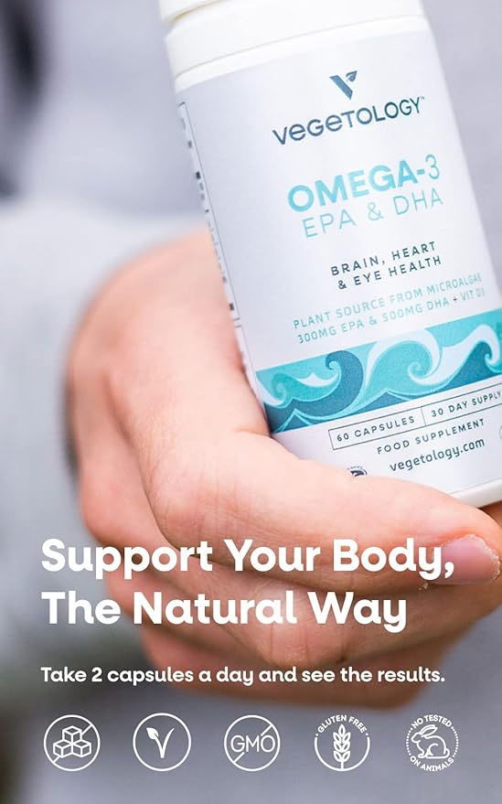 Vegan Omega 3 Supplement – Omega-3, EPA, DHA Supplements & Vitamin D3 – Algae Omega 3 Vegan Supplements for Brain, Eye & Heart Health – Omega 3 for Kids & Adults (180 Capsules)