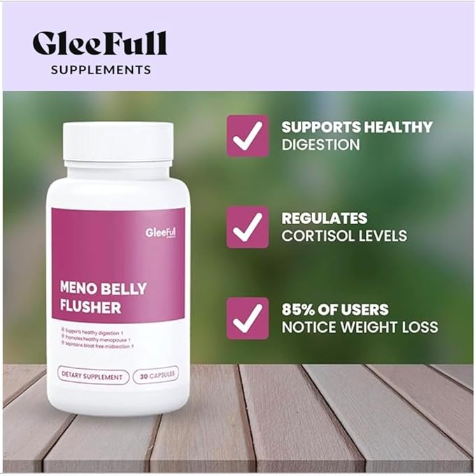 GleeFull Meno Belly Flusher - Menopause Supplements for Women - Hormone Balance for Weight Loss - Supports Digestion to Maintain Healthy Metabolism (1 Pack, 30 Count)