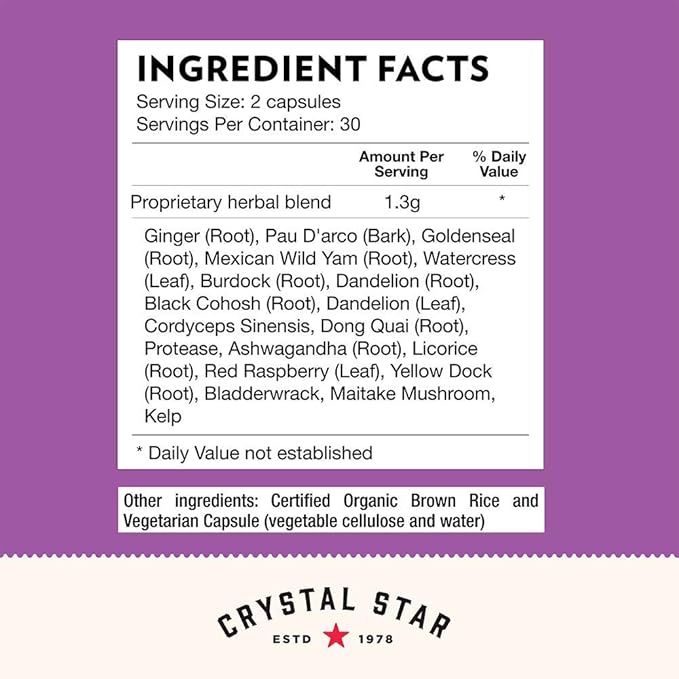 Crystal Star Fibro Defense, 60 Capsules, Black Cohosh, Breast & Uterine Health Between Periods, Gluten Free, Non-GMO