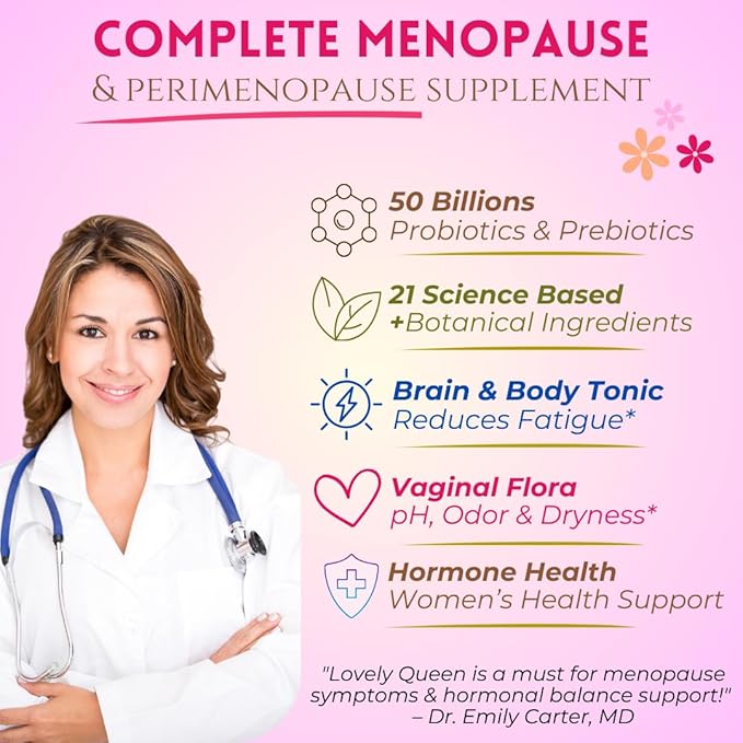 Lovely Menopause Supplement + Hormone Balance + Weight Management, Hot Flashes, Mood Swings, Vaginal Health & Dryness | Black Cohosh, Dong Quai, Ashwagandha + Probiotics, Woman Supplement, 60 ct
