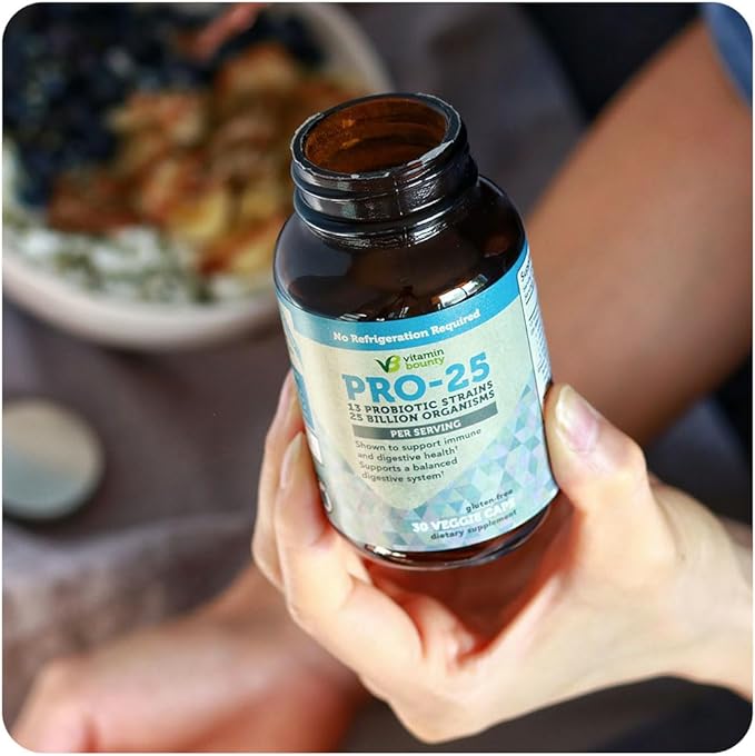 Vitamin Bounty Pro 25 Probiotic with Prebiotics for Oral & Dental Health, Gut and Digestive Support - 13 Strains, 25 Billion CFU, Embocaps & Fermented Greens, 30 Count (Pack of 1)