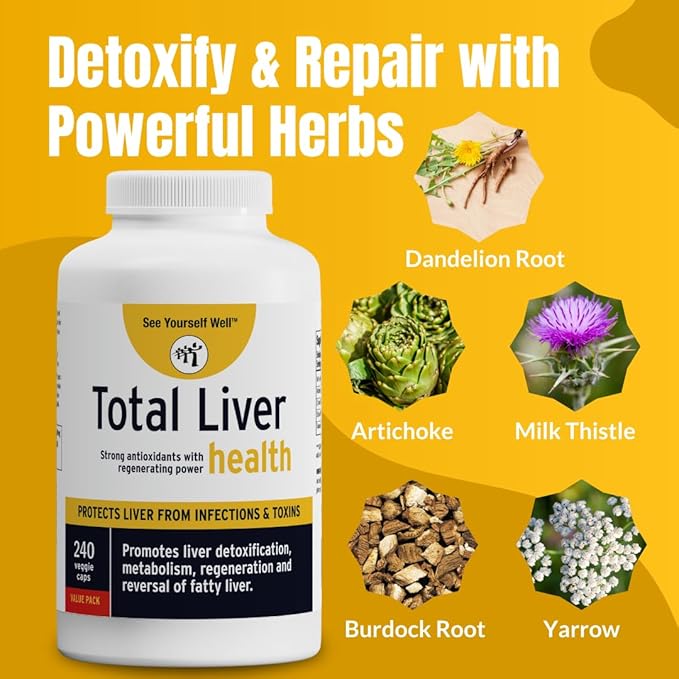 See Yourself Well Total Liver Health: Liver Cleanse, Detox & Repair Fatty Liver. Milk Thistle Extract, Dandelion Root, Yarrow, Burdock Root & Cynara (Artichoke) to Support Healthy Liver Function