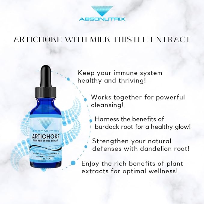 Absonutrix Artichoke with Milk Thistle Extract, 390 mg, 4 FL OZ Liquid, 302 Servings, Made in USA, Potent Plant-Based Ingredients, Burdock Root Extract, Dandelion Root Extract, Gluten-Free, Non-GMO