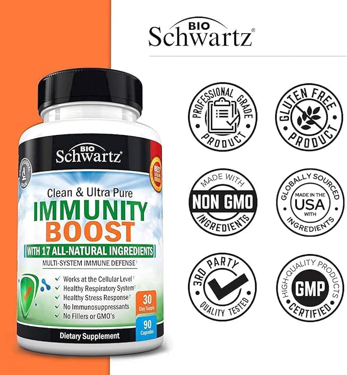 BioSchwartz Immune Support Supplement with Vitamin C 1000mg Zinc Elderberry Extract Ginger Bee Propolis Beta Carotenes, Immunity Boost for Adults, Immune Defense Antioxidant Vitamins, 90 Capsules