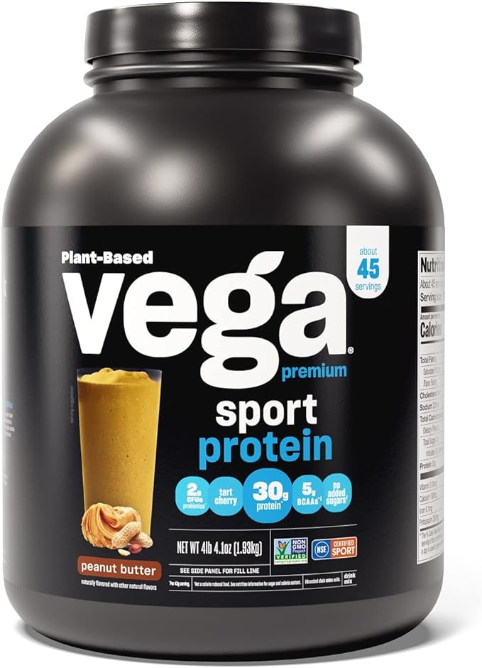 Vega Premium Sport Protein Peanut Butter Protein Powder, Vegan, Non GMO, Gluten Free Plant Based Protein Powder Drink Mix, NSF Certified for Sport, 4lb 4.1 oz