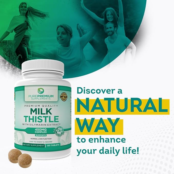 PurePremium Milk Thistle Supplement with Silymarin - 450mg Complex Normal Liver Support Supplement - Milk Thistle Extract for Normal Liver Function - 120 Tablets