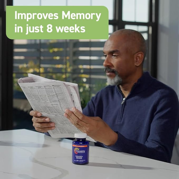 CocoaVia Memory+ Brain Supplement, 60 Day, 750 mg Cocoa Flavanols, Memory & Brain Booster, Vegan, Plant Based,180 Capsules