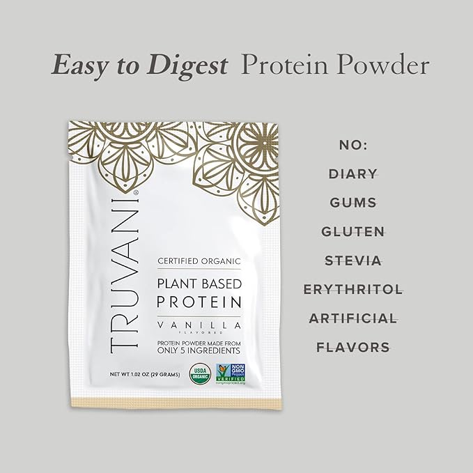 Truvani Vegan Pea Protein Powder | Vanilla | 20g Organic Plant Based Protein | 1 Serving | Keto | Gluten & Dairy Free | Low Carb | No Added Sugar