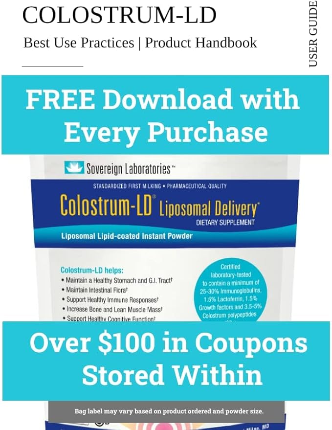 Colostrum-LD Liposomal Delivery - Colostrum Powder - Gluten-Free, Lactose-Reduced - 34 Servings - Sovereign Laboratories - 6 oz Vanilla