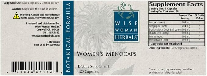 Wise Woman Herbals – Women’s Menocaps – 120 caps - All-Natural Menopause Supplement - for Hot Flashes, Mood Swings and Night Sweats During Menopause, Promotes Emotional Balance