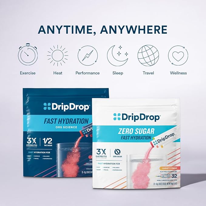 DripDrop Hydration - Zero Sugar Peach - Electrolyte Drink Mix Single Serve Hydration Powder Packets | Non-GMO, Gluten Free, Vegan | 32 Sticks
