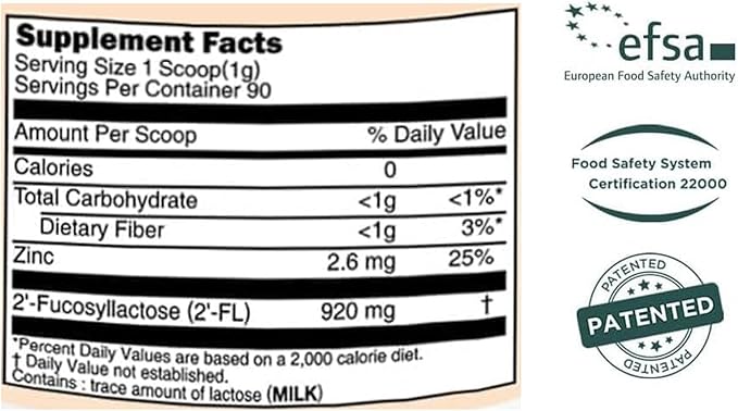 MOMSTAMIN Purity HMO Human Milk Oligosaccharide (HMO 2'-FL) Prebiotic Powder Feed Probiotics for Immune Support, Healthy Gut, Digestive Health, GRAS Approved (90 Servings, 3 Months)