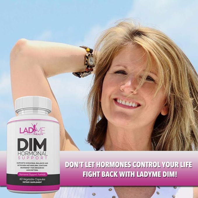 DIM Complex 150mg Hormonal Support Menopause Relief Supplement for Hot Flashes & Hormonal Acne Relief Bioperine, Broccoli & Calcium Estrogen Metabolism Balancing Pills for Women 60 Capsules by LadyMe