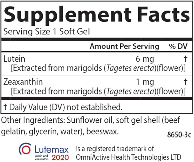 Carlson - Lutein, 6 mg, Healthy Vision & Eye Function, Antioxidant, 60 Softgels