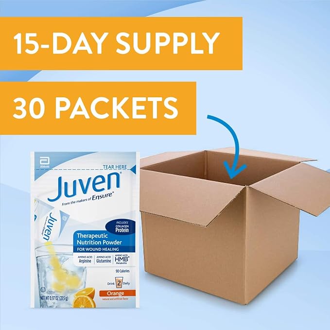 Juven Therapeutic Nutrition Drink Mix Powder for Wound Healing Support, Includes Collagen Protein, Orange, 30 Count