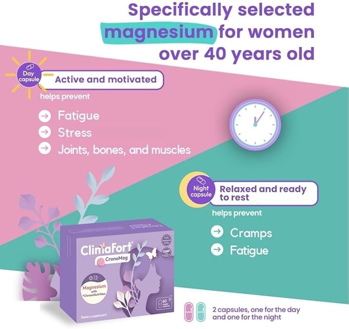 CronoMag | Magnesium for Women in Menopause | 5 Salts Bisglycinate + Glycerophosphate | B12 | Energy Supplement | 1 Month Supply