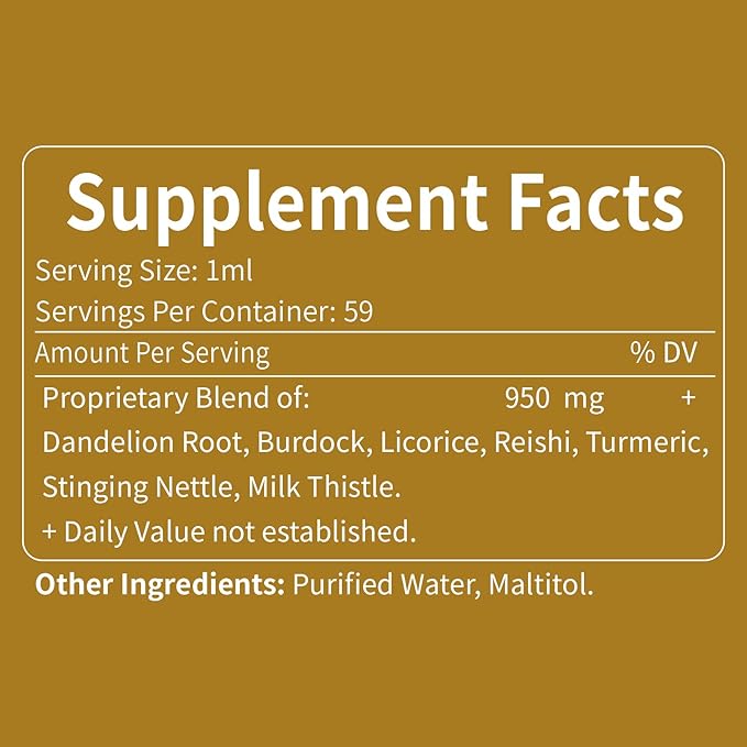 Herbal Liquid Drops, Natural Dandelion Root Burdock Licorice Extract Support Detox Cleanse, Digestive Health & Immunity. 2oz