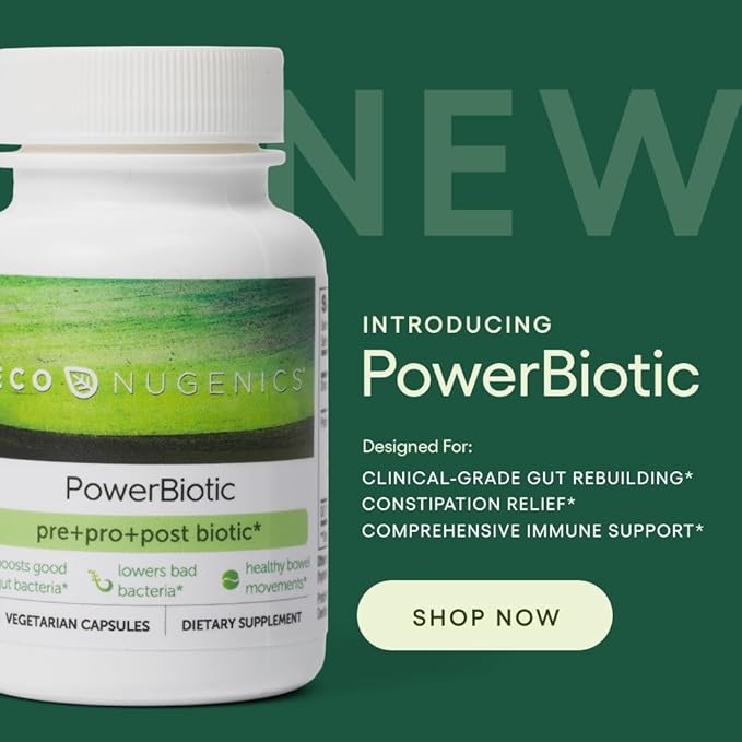 EcoNugenics PowerBiotic: Prebiotic, Probiotic & Postbiotic for Men & Women – 30 Capsules (1 Daily) – Supports Digestive Health, Gut Cleanse, Constipation Relief, Immune Function