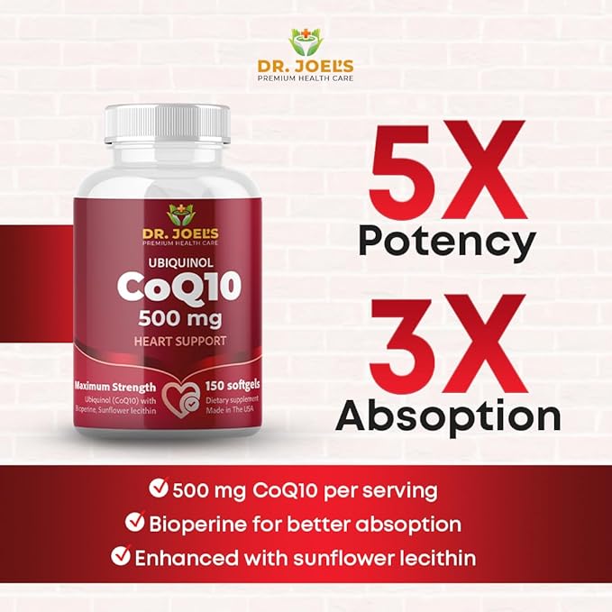 Dr. JOEL'S MOM NUTRIX Physician Recommended COQ10 500 mg - Maximum Potency & Absorption - Immune Support - 150 Softgels - Made in The USA