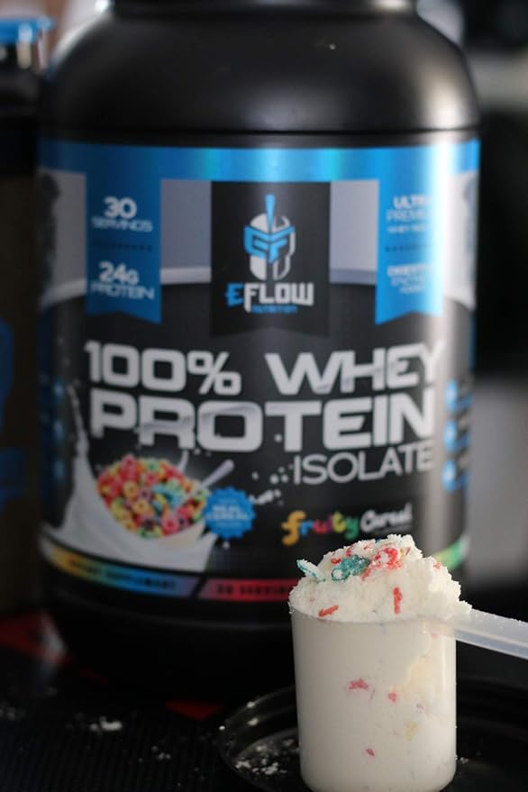 eFlow Nutrition 100% Whey Protein Isolate - Gluten & Lactose-Free Digestive Enzymes Added, Low Carb, Post Workout Shake, Fast Digesting for Optimal Muscle Recovery - Fruity Cereal (26 Servings)