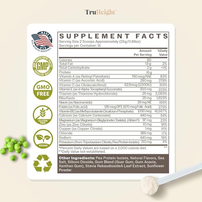TruHeight Growth Protein Shake (Vanilla Ice Cream Flavor, Plant) Growth & Development Protein Powder for Kids & Teens - Weight Gain Drinks - Endorsed by Pediatricians, Picky Eater Vitamin, Ages 5+