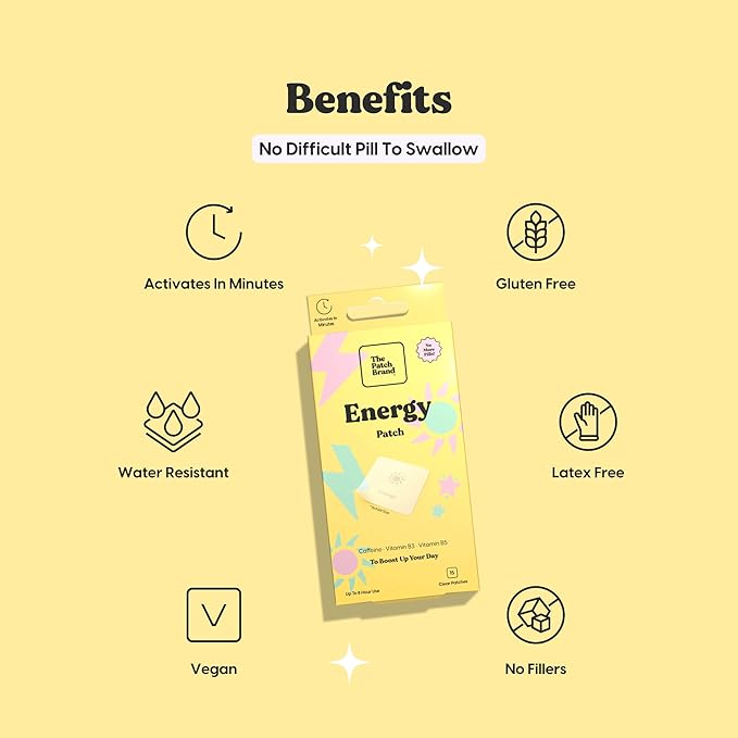 The Patch Brand Energy Patches | Supports Energy with Caffeine and B5 and B3 | All Natural Vitamins & Mineral Patch Plant Based and Cruelty Free Water Resistant Patches That Last All Day