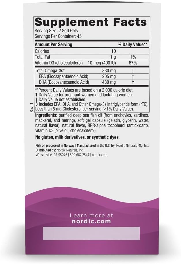 Nordic Naturals Prenatal DHA, Strawberry - 90 Soft Gels - 830 mg Omega-3 + 400 IU Vitamin D3 - Non-GMO - 45 Servings