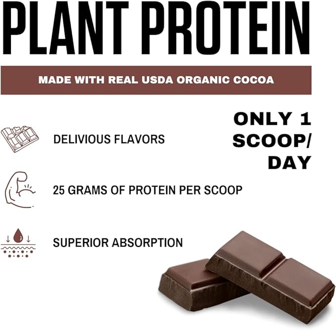 vedge Certified Organic Plant Protein Chocolate Flavor (20 Servings) - Plant-Based Vegan Protein Powder, USDA Organic, Gluten Free, Non Dairy Nutrition Plant Protein