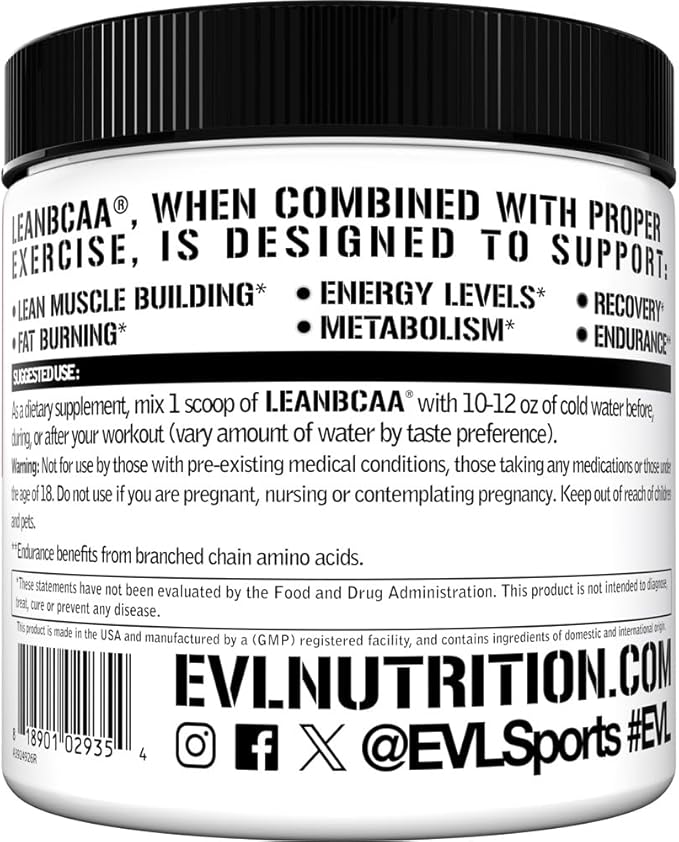 Evlution Stimulant Free Lean BCAA Powder Nutrition BCAAs Amino Acids Powder with CLA Carnitine and 2:1:1 Branched Chain Amino Acids Supports Muscle Recovery Fat Burn and Metabolism - Fruit Punch