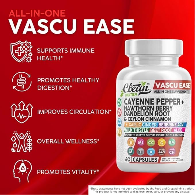 Clean Nutra Cayenne Pepper Capsules Supplement with Hawthorn Berry, Dandelion Root, Ceylon Cinnamon, Garlic, Ginger, Berberine, Apple Cider Vinegar, Milk Thistle, Beet Root, Aloe Vera Pills & More