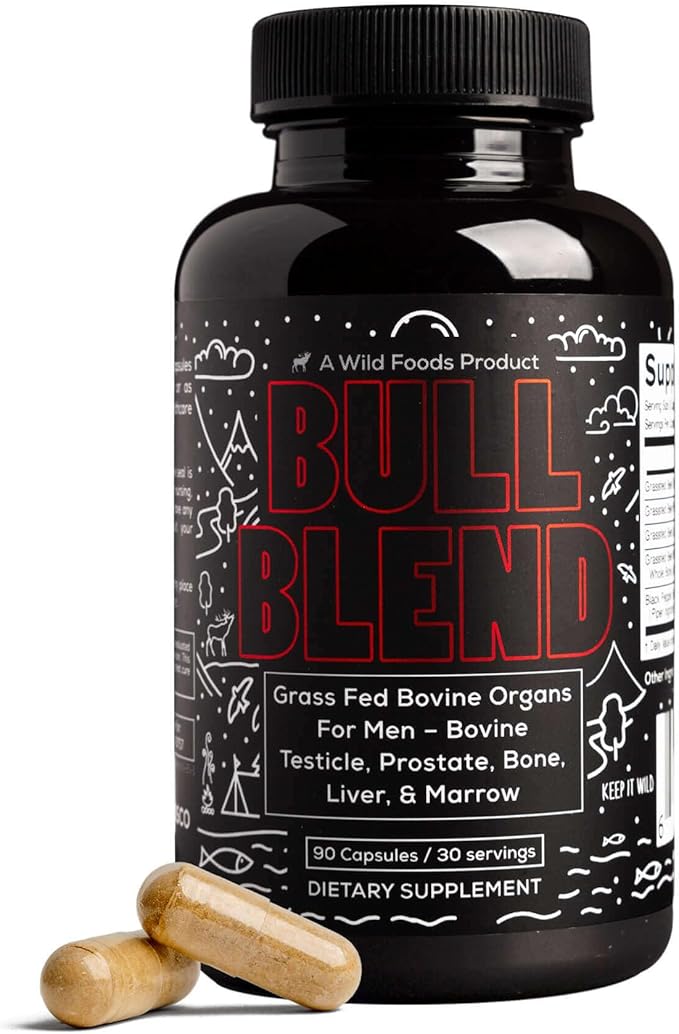 Wild Foods Men's Vitality Formula – Grass-Fed Bovine Supplement & Beef Liver Capsules with Testicle, Prostate, Whole Bone | Primal and Carnivore Diet Approved | 90 Organ Meat Capsules (30-Day Supply)