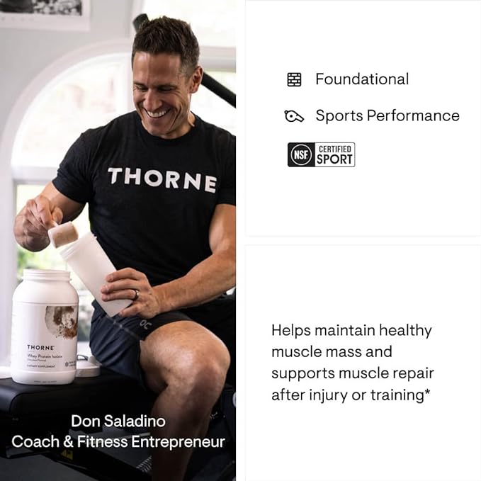 THORNE Whey Protein Isolate - 21 Grams of Easy-to-Digest Whey Protein Powder - NSF Certified for Sport - Chocolate Flavored - 31.9 Ounces - 30 Servings