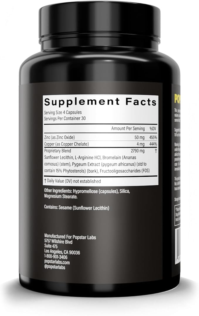 POPSTAR Labs Semen Volume Booster - Men's Semen Health & Fertility Supplement - Doctor Formulated to Increase Load Volume - Made in USA - Non-GMO, Organic, Vegan - 120 Capsules (1 Month Supply)