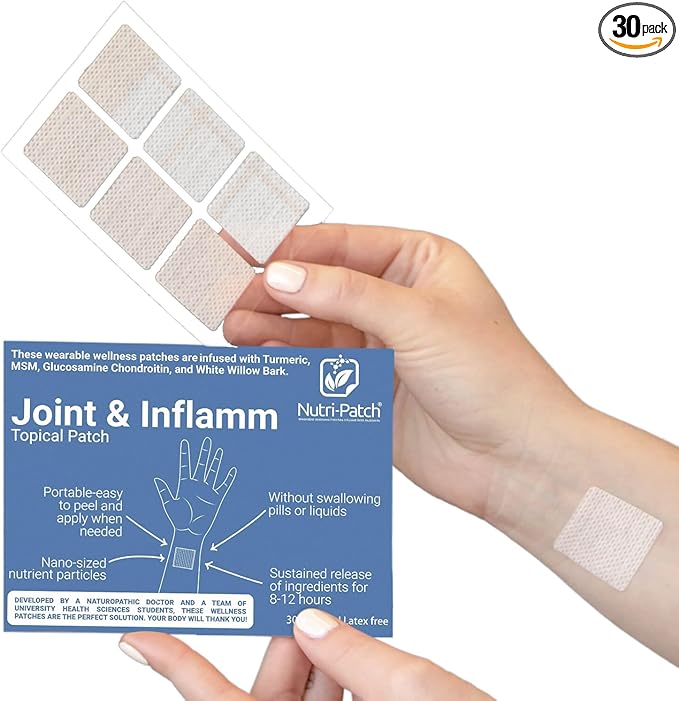 Joint & Inflamm Topical Patch,Infused with MSM,Turmeric,Glucosamine,White Willowbark,and Other Wellness Ingredients.Designed to give You a Boost (30/Pack)
